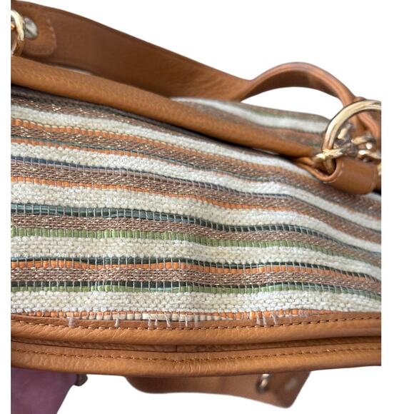 Bodhi Tan Brown Striped Hand Bag‎ Purse Leather Accents - Picture 9 of 9